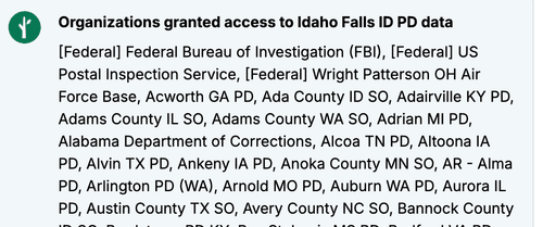 Idaho Falls PD transparency portal showing FBI access
