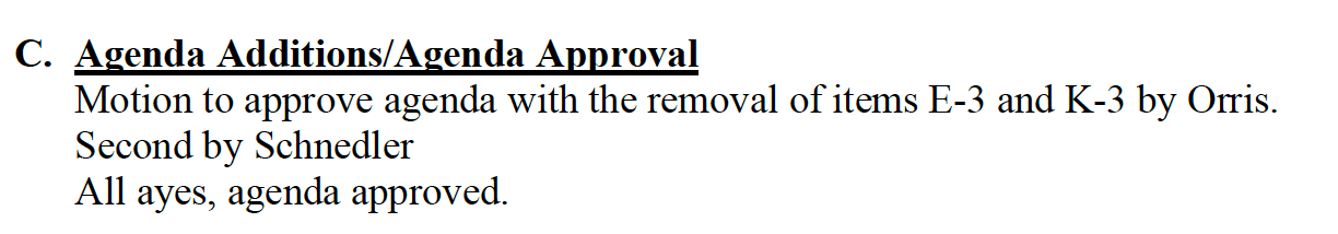 Tiffin meeting minutes showing Flock item was removed