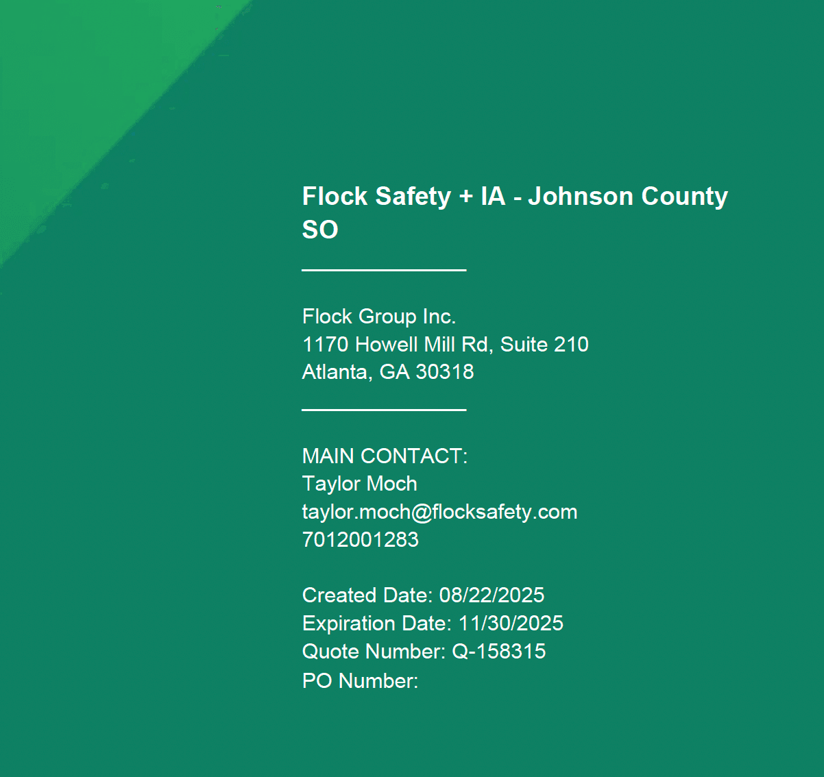 Flock quote cover sheet naming Johnson County