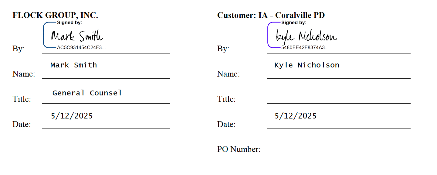 May 12, 2025, signed Flock order