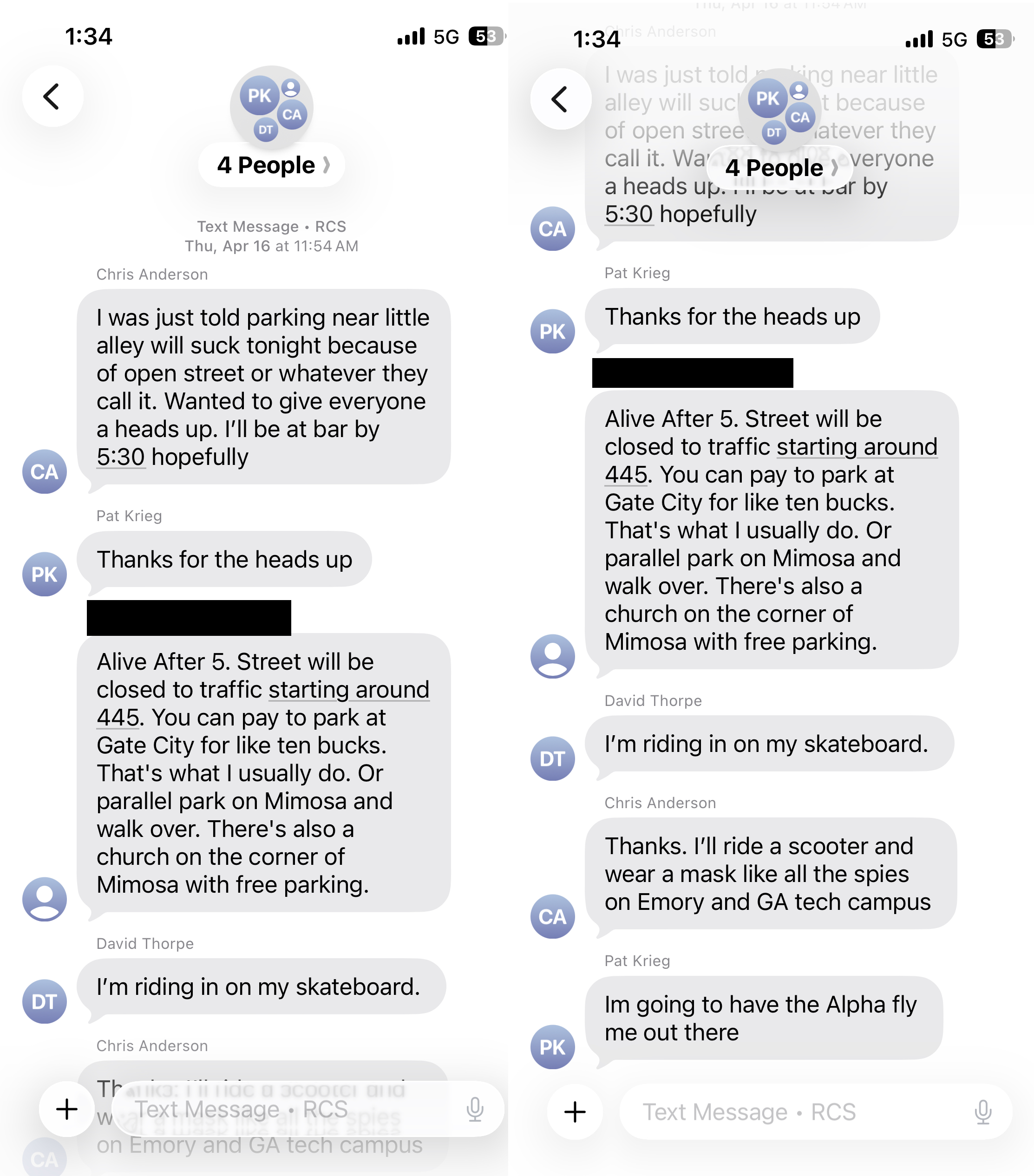 Text messages obtained from Lt. Fecht's phone showing dinners and informal
contact between Dunwoody PD officers and Flock employees Chris Anderson, David
Thorp, and John Watson.