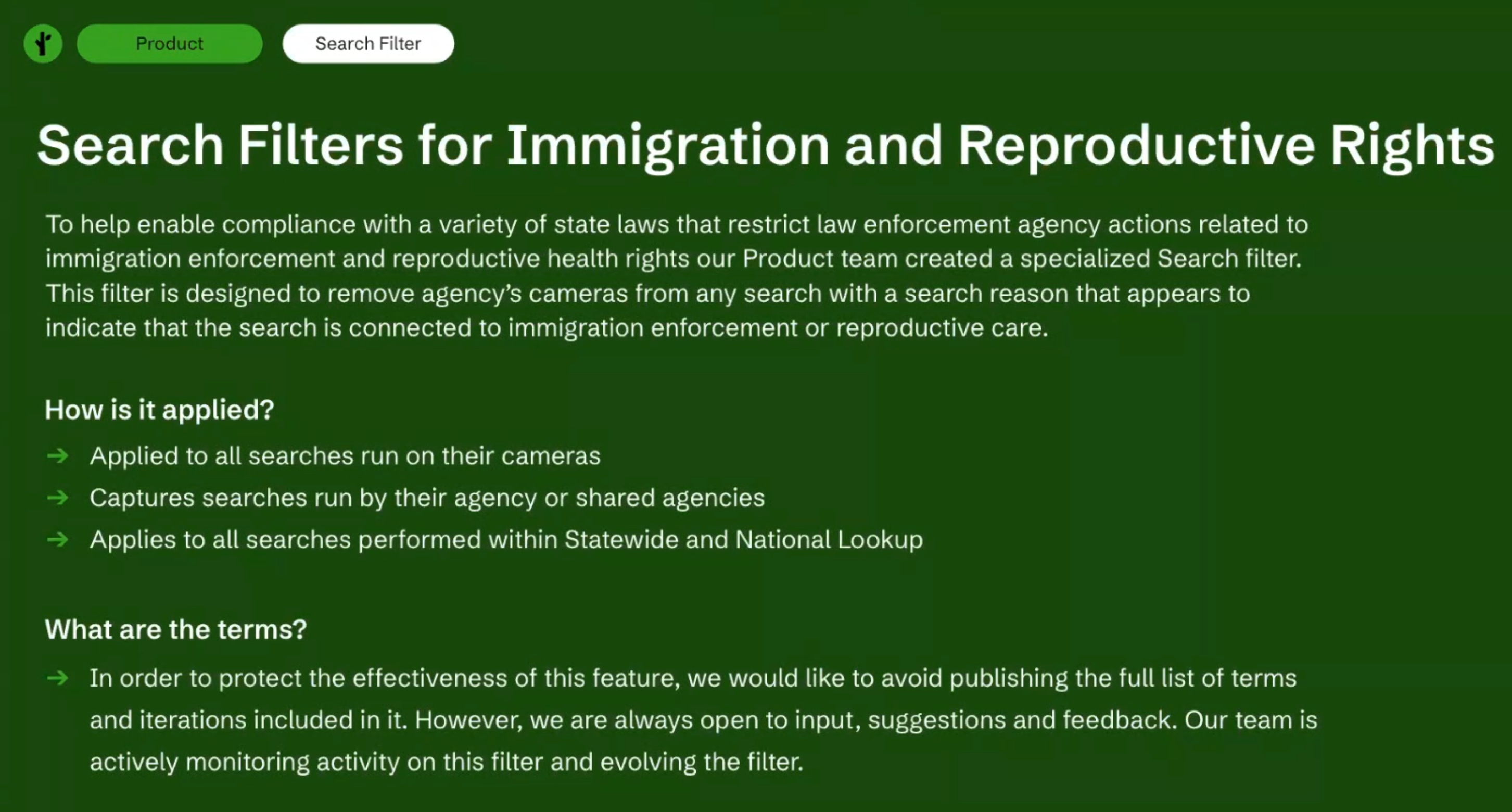 Slide showing filter information