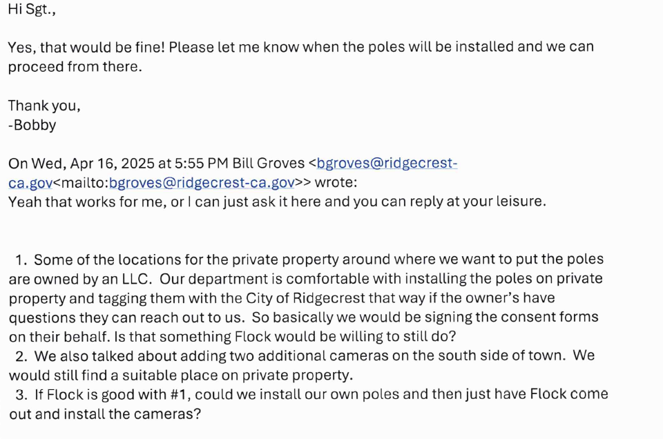 Ridgecrest PD offering to sign contract on an LLC's behalf and Flock agreeing