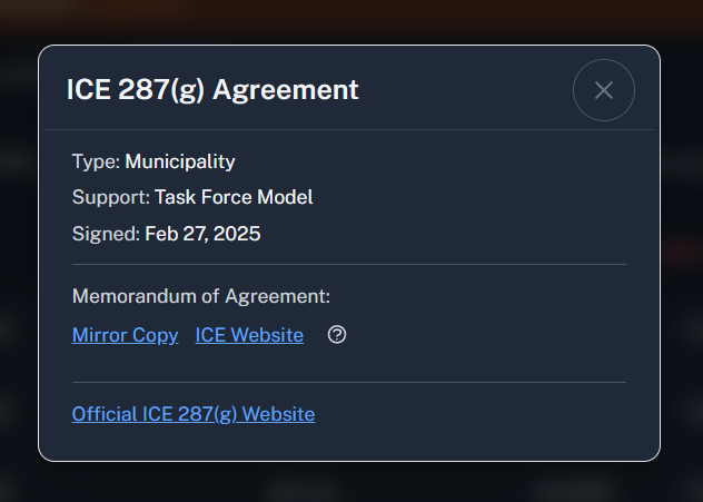 Modal dialog with agreement details