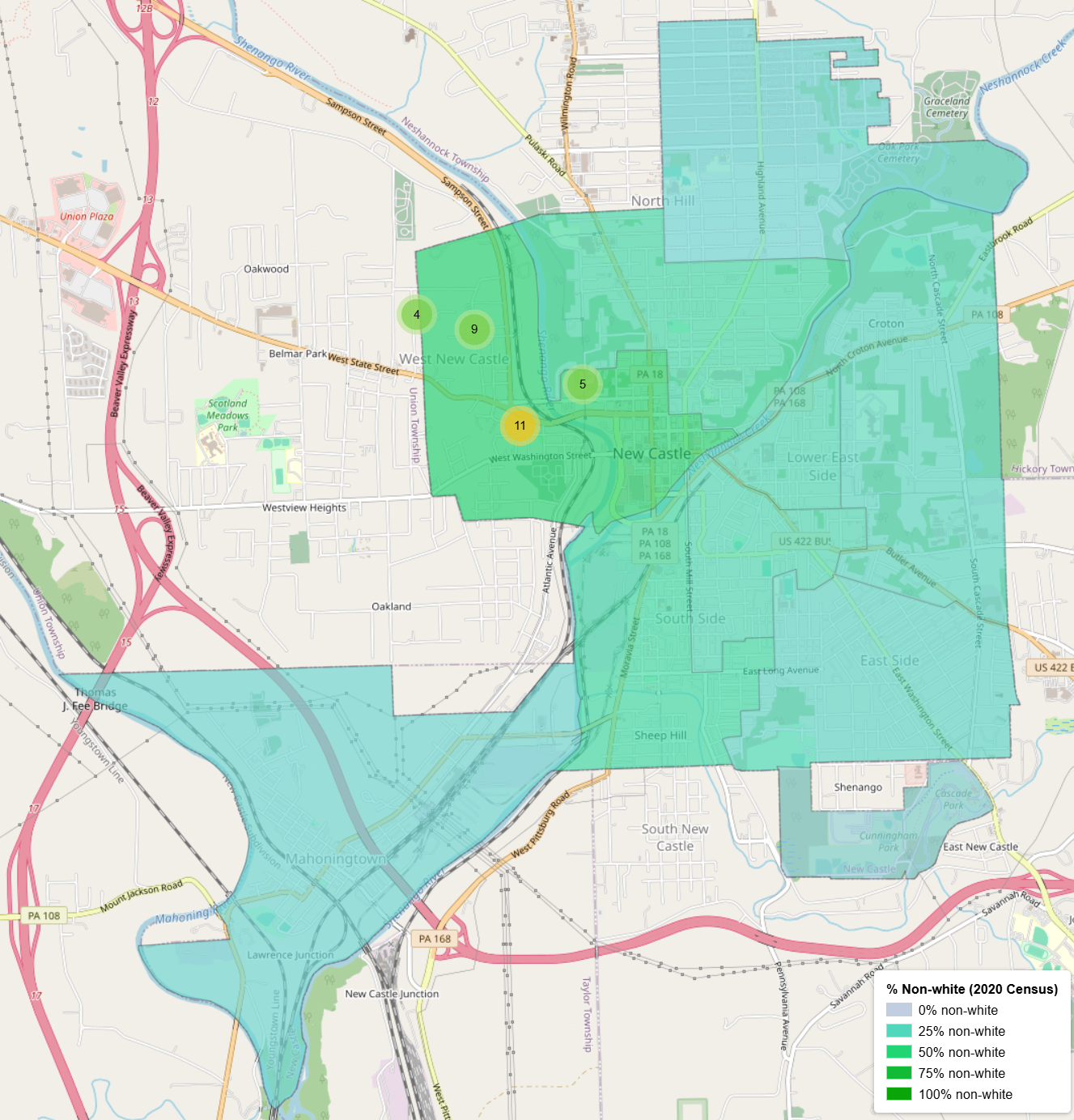 Map of New Castle PA census tracts and demographics