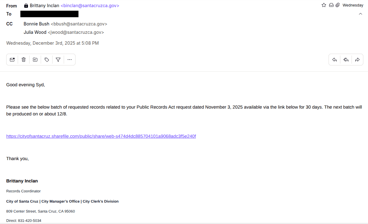 Email confirming records