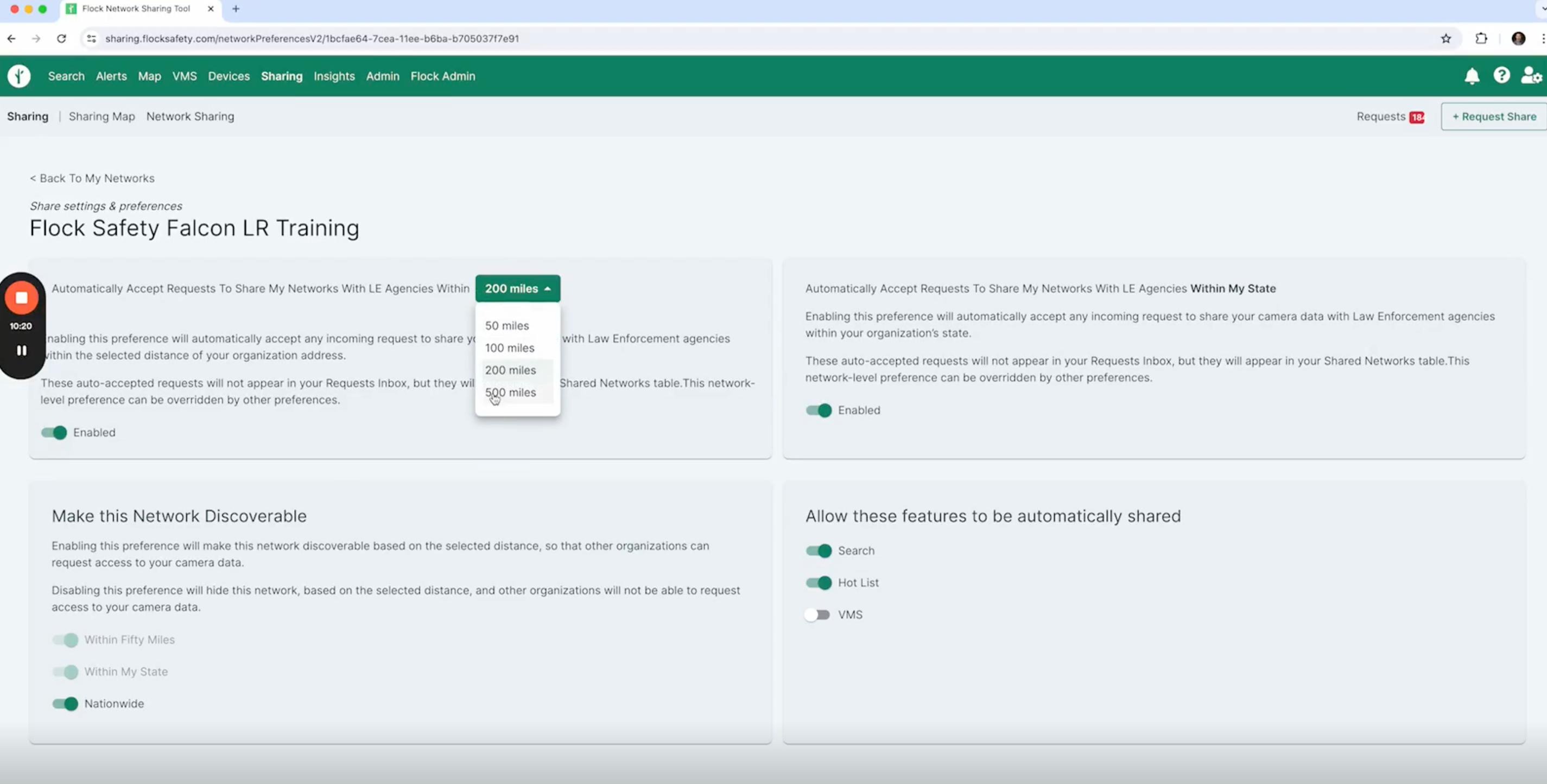 Automatic sharing options in Flock software